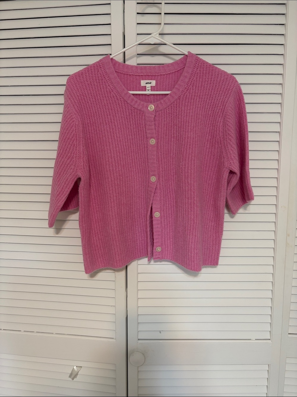 Aerie Bright Pink Short-Sleeve Button Cardigan - Picture 3 of 9